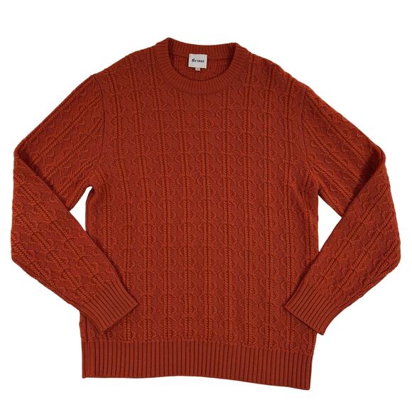 Brioni Men's Orange Cable Knit Wool Crew Neck Sweater Size 54 Made in Italy